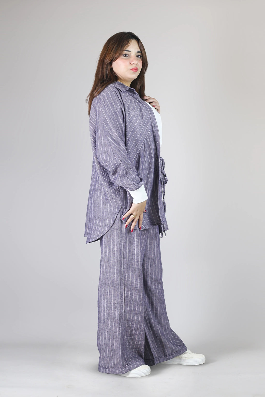 طقم لينن بنفسجي فاتح