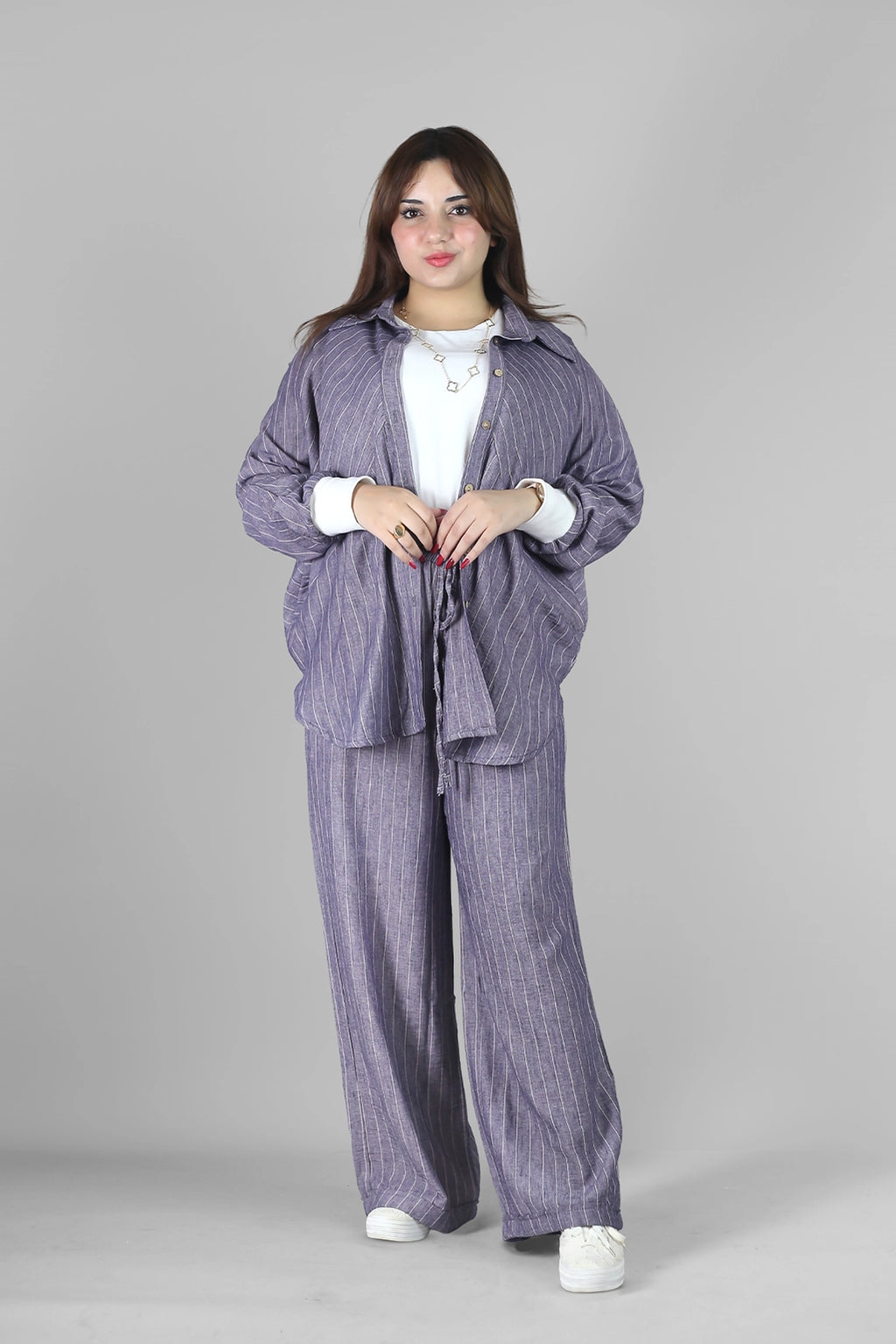 طقم لينن بنفسجي فاتح