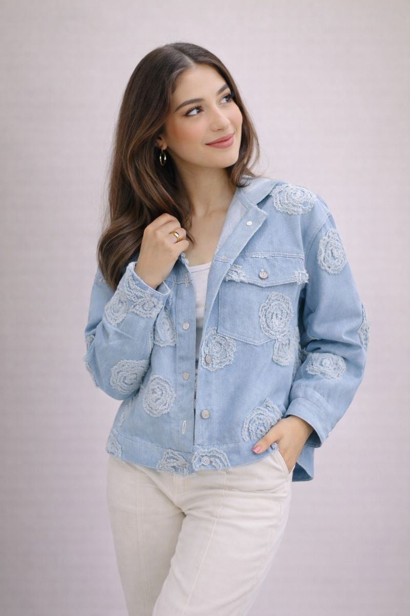 Sky Rose Embroidered Denim Jacket